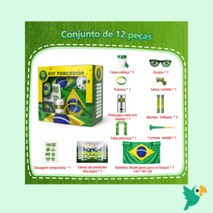KITS 12 PECAS FESTA COPA 2026 BRASIL PULSEIRAS E CORNETA